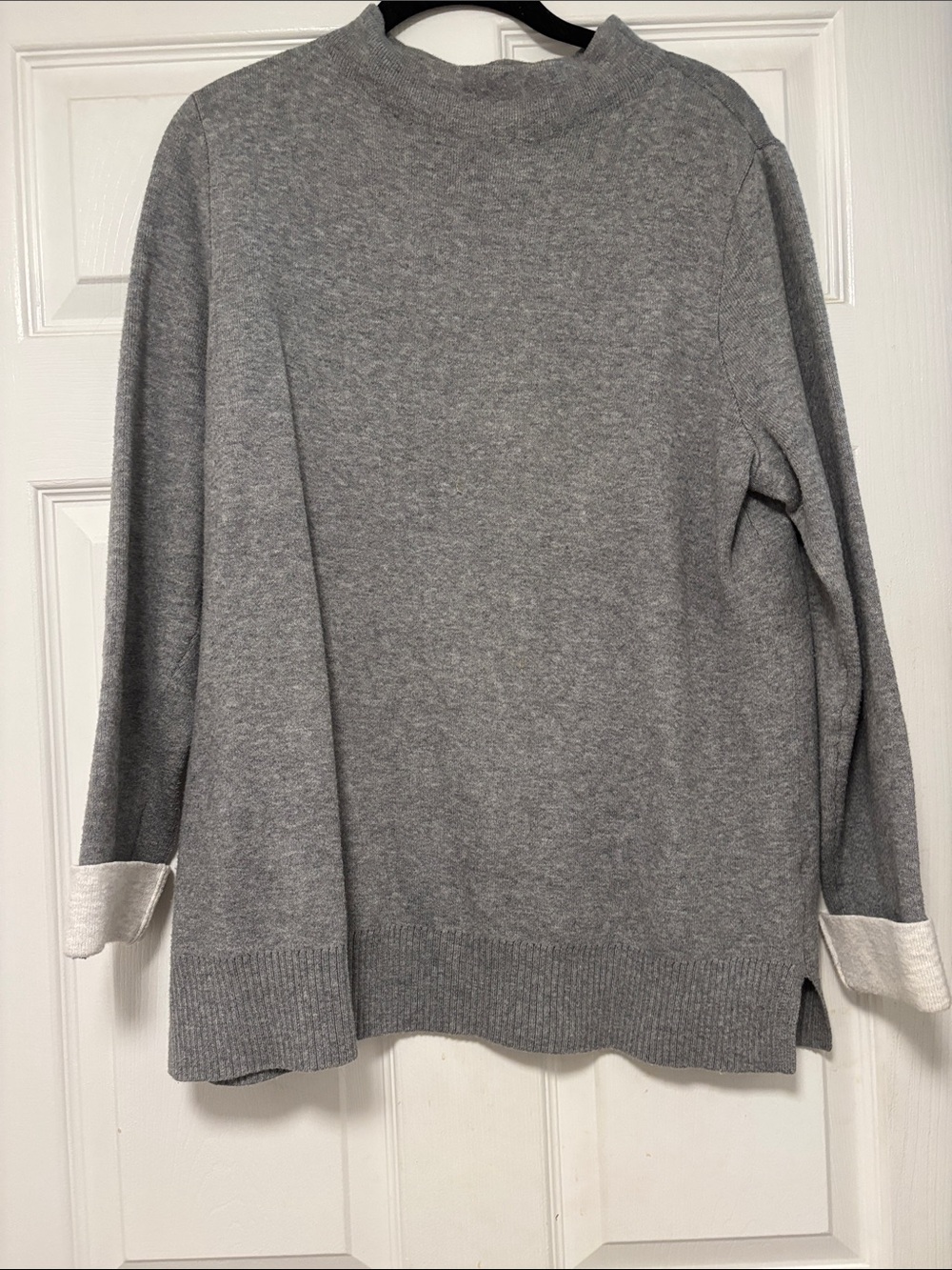 J. Jill Gray Crewneck Sweater with Cream Contrast Cuffs